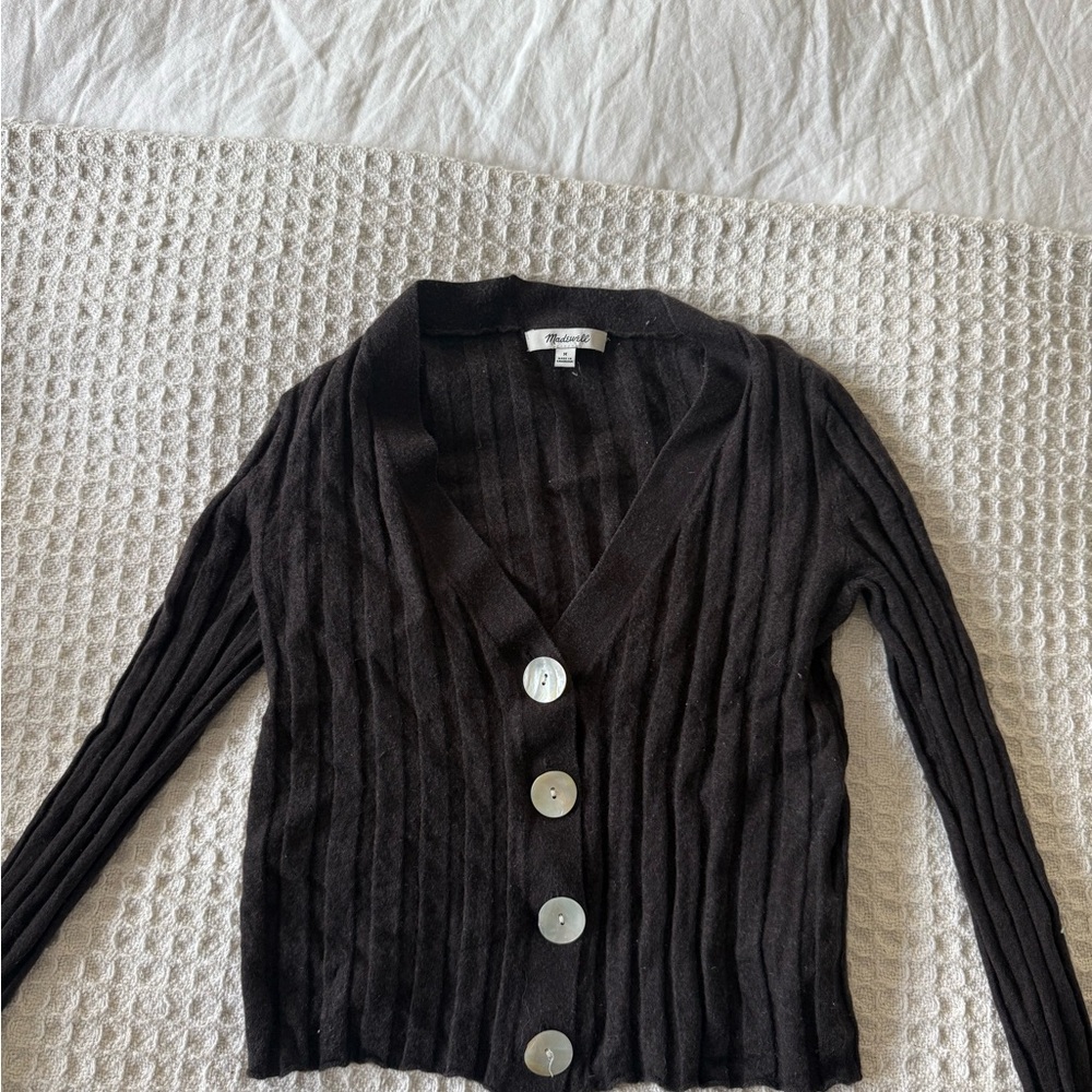 Madewell Black Ribbed Cardigan Sweater